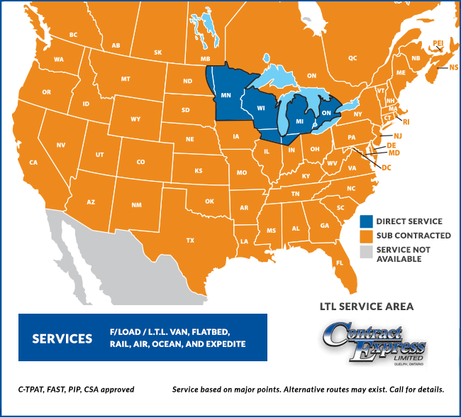 Contract Express Service Zone Map